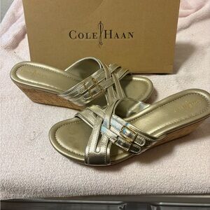 Cole Haan Women's Metallic Gold Wedge Sandals